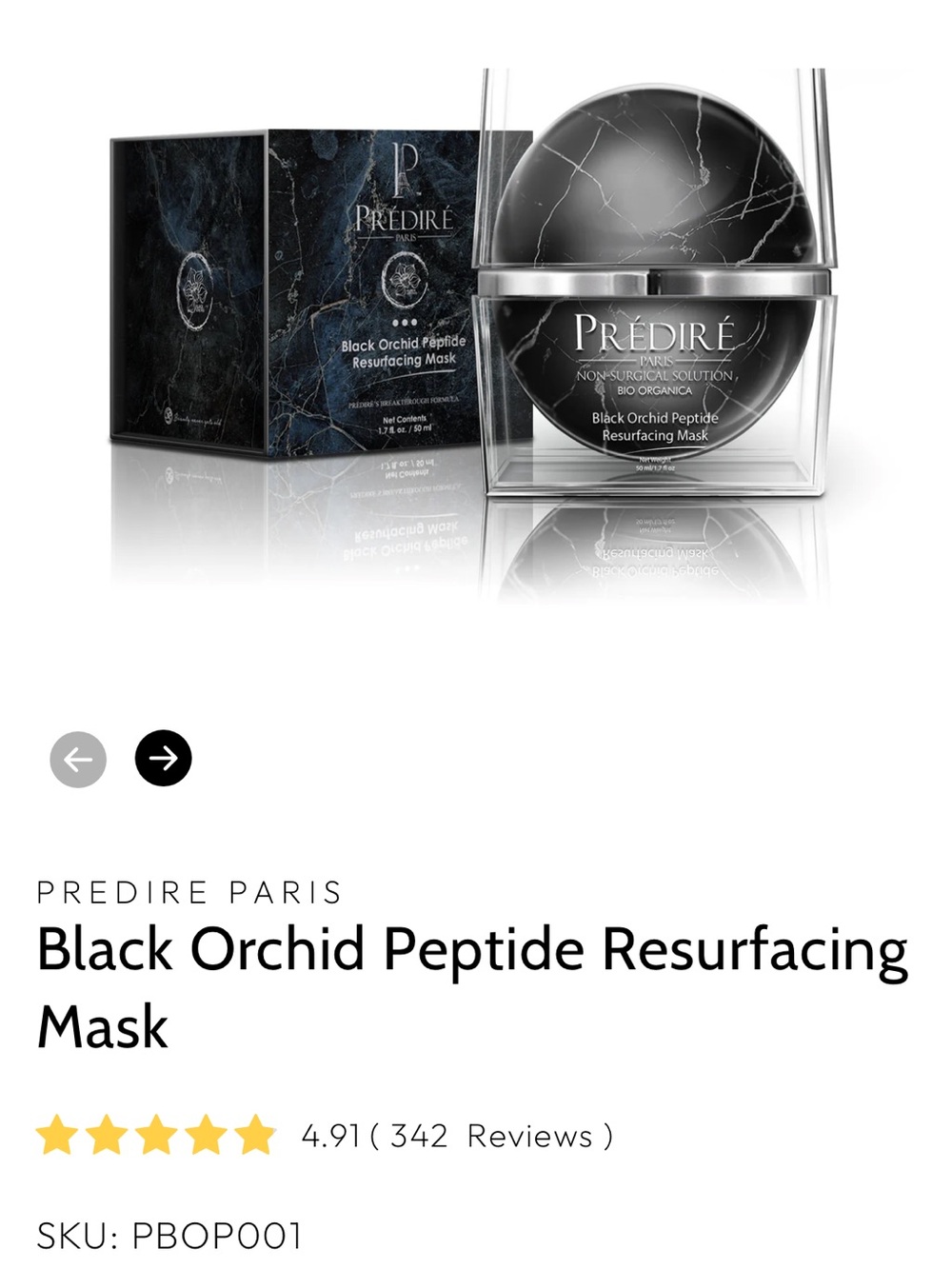 Prédiré Paris Black Orchid Peptide Resurfacing Mask — Black